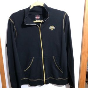 Harley Davidson Woman’s Black with gold accents zip up jacket